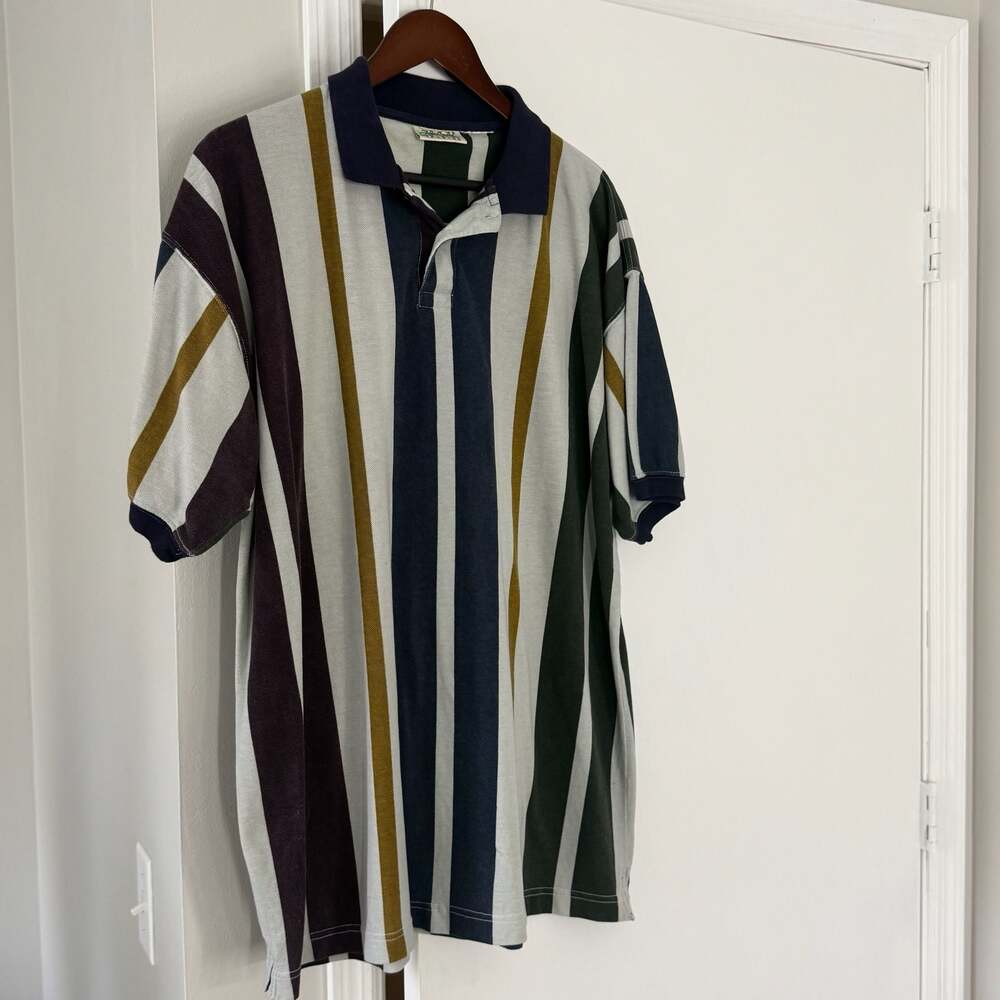 Ash Creek Trading Vintage Vertical Striped Short Sleeve Polo Shirt Dad Core